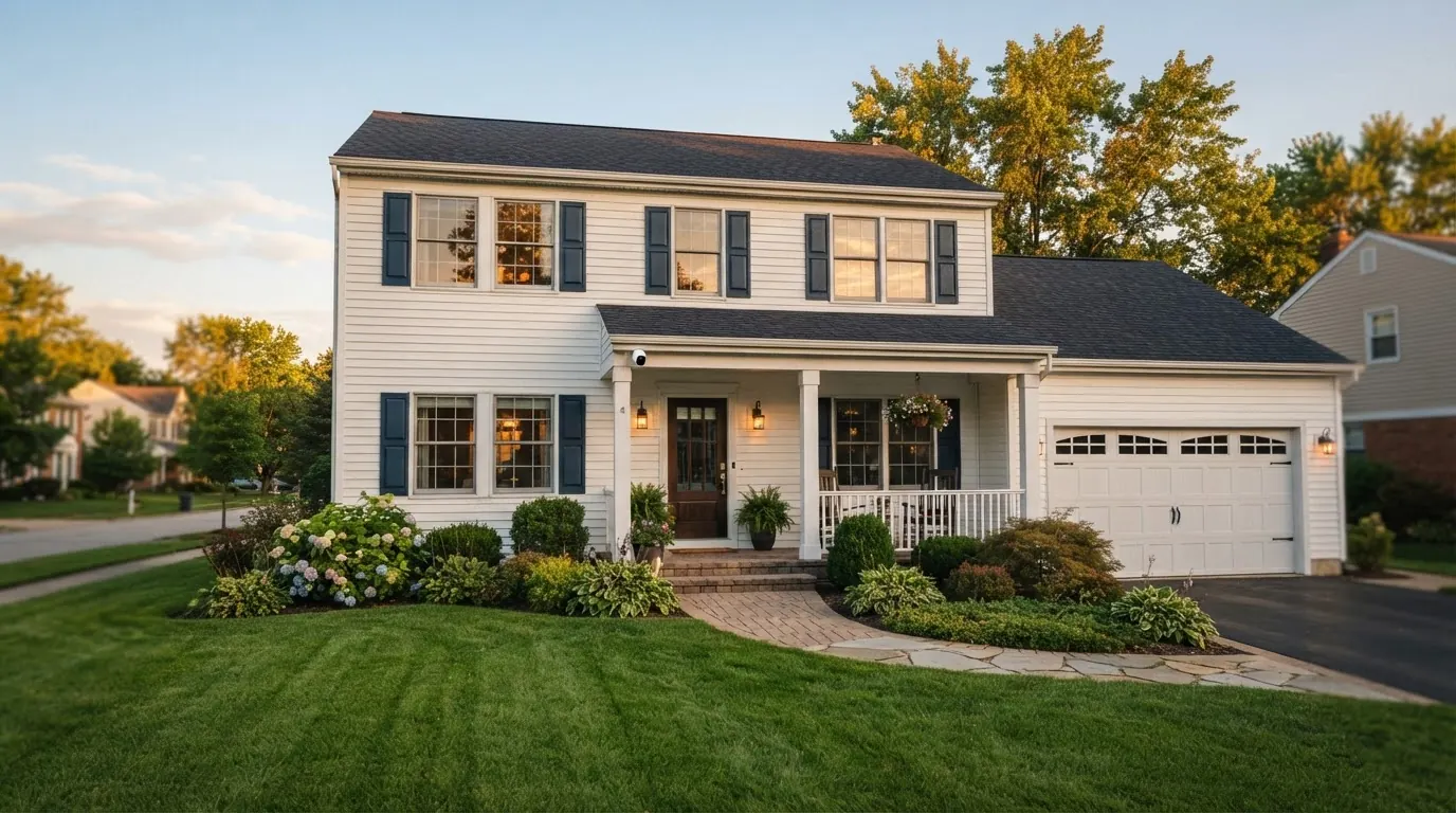Classic family home protected by a security camera